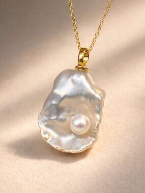 Baroque Pearl Necklace 14K Gold Filled Pendant Statement Dainty Jewelry Gift